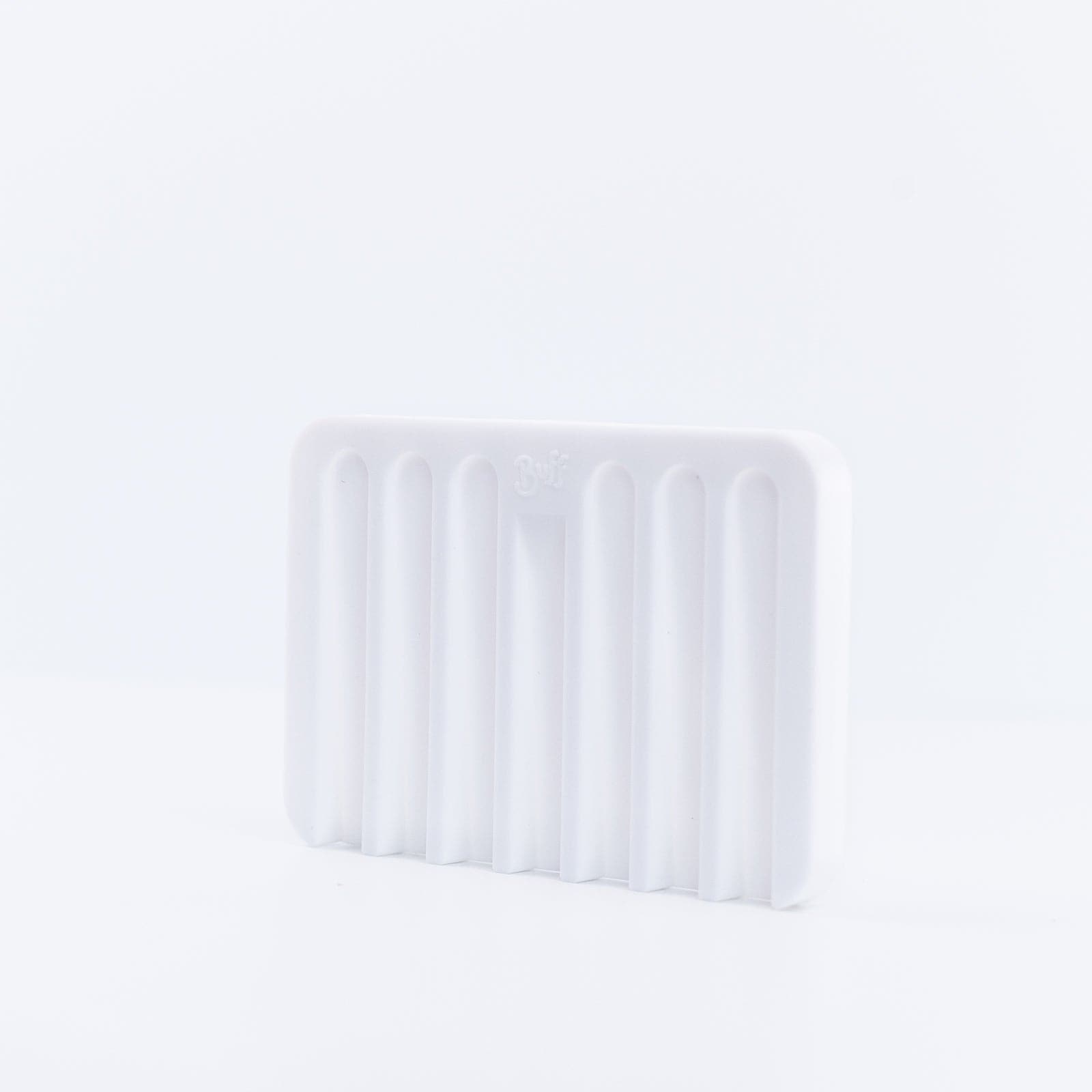 White Silicone Soap Dish placed on its side and angled left