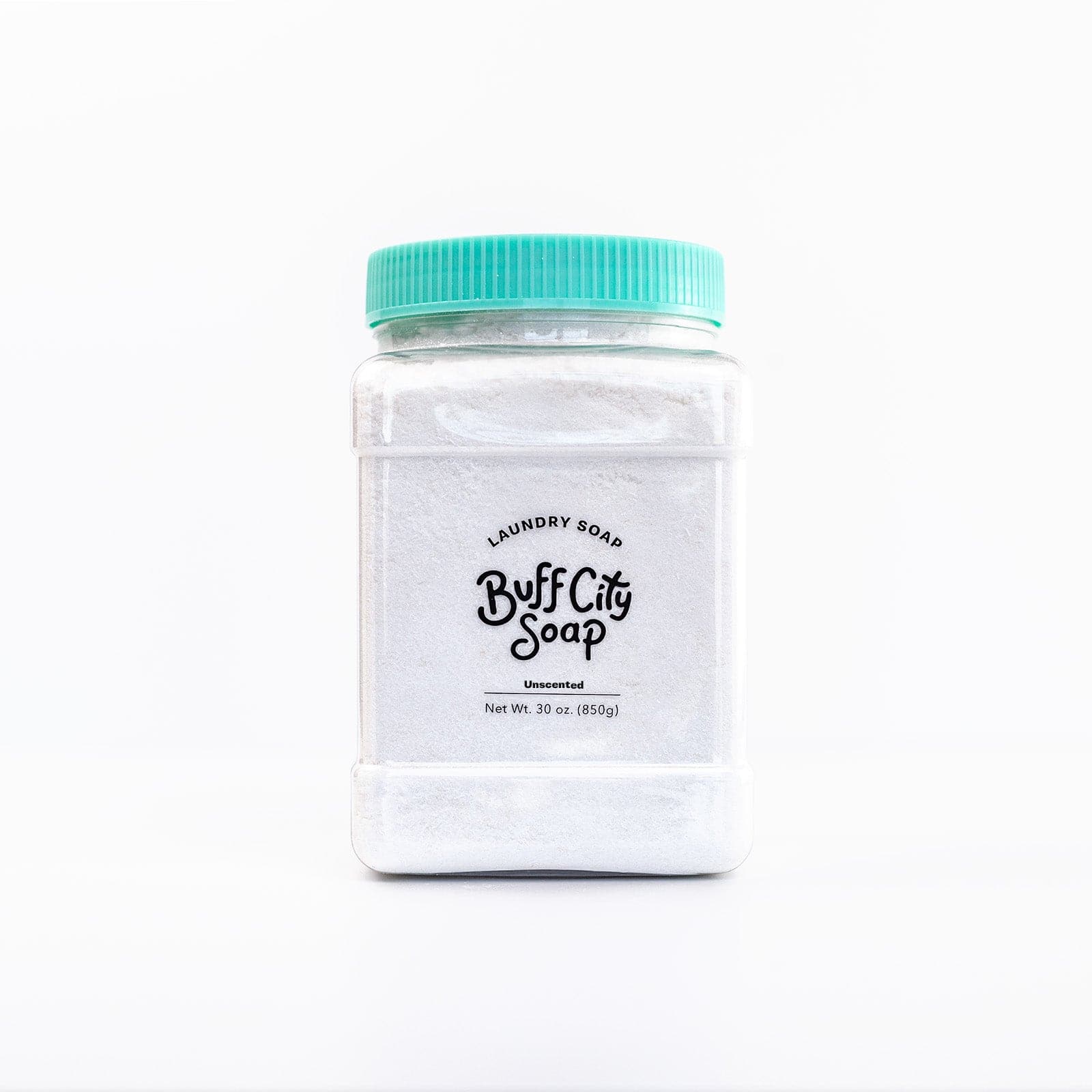 Unscented Laundry Soap with teal lid against white background